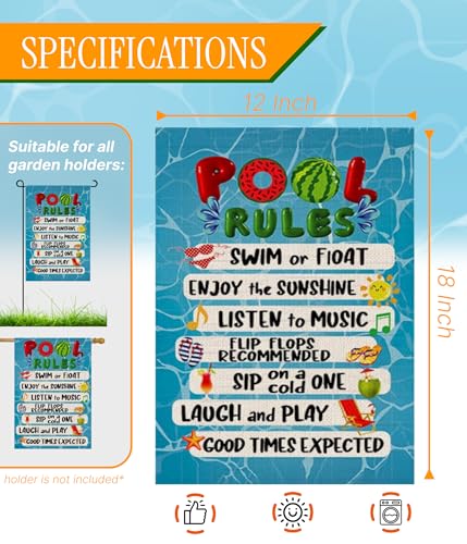 Double Sided Summer Garden Flag - Pool Rules Signs Outdoor Decorations Enjoy the Sunshine Yard Flag - Seasonal Large Outdoor Yard Flags of Burlap