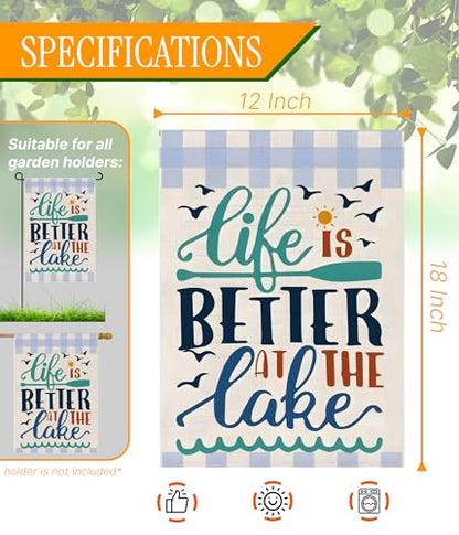Double Sided Summer Garden Flag - Banner Life Is Better At The Lake - Holiday Yard Outdoor Decoration - Seasonal Large Outdoor Yard Flags of Burlap