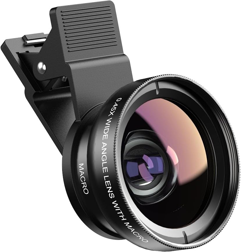 Black Phone Micro Angle Camera Lens - Micro Lens 0.45x for iPhone Samsung and Android - Phone Lens Attachment for Video or Photo Shooting