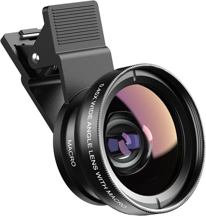 Black Phone Micro Angle Camera Lens - Micro Lens 0.45x for iPhone Samsung and Android - Phone Lens Attachment for Video or Photo Shooting