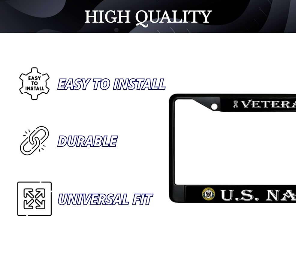 Car License Plate Frame - Standart Cars USA Stainless Steel Frame for Front and Rear - License Plate Frame US Navy Veteran