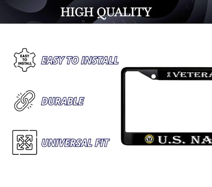 Car License Plate Frame - Standart Cars USA Stainless Steel Frame for Front and Rear - License Plate Frame US Navy Veteran