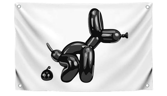 3x5 Feet Adult Humor Modern Bathroom Single Sided Flag with 4 Grommets - Balloon Dog Wall Banner - Funny Black Bathroom Decoration
