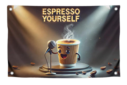 3x5 Feet Coffee Break Flag with Quotes with 4 Brass Grommets - Song Banner Espresso Yourself for Wall Decoration - Musical Single Sided Flag
