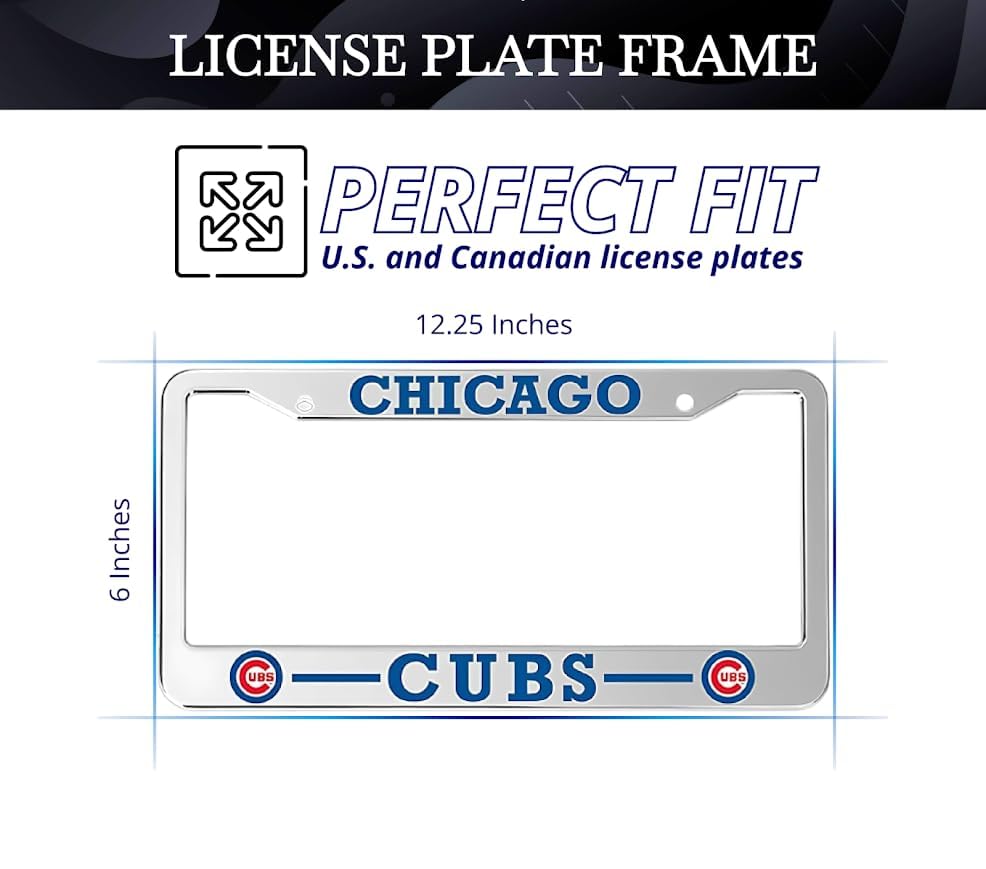 License Plate Frame for US Standard. Chicago Cubs 6x12.25 Inch License Plate Frames with 2 Holes and Screws - Stainless Steel Frame for Front and Rear
