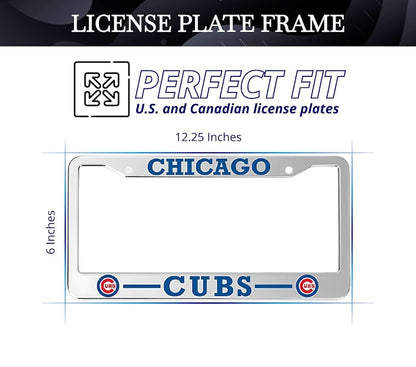 License Plate Frame for US Standard. Chicago Cubs 6x12.25 Inch License Plate Frames with 2 Holes and Screws - Stainless Steel Frame for Front and Rear