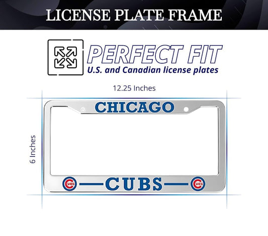 License Plate Frame for US Standard. Chicago Cubs 6x12.25 Inch License Plate Frames with 2 Holes and Screws - Stainless Steel Frame for Front and Rear