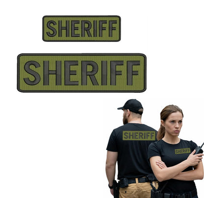Set of 2 Sheriff Embroidery Patches 3x8 and 2x6 Inches - Armed Security Officer Patch - Green Embroidery Patches for Jacket Hat Backpack