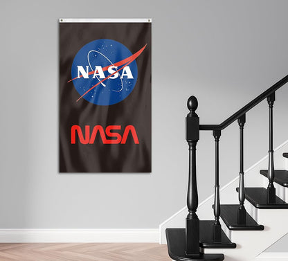 3x5 Feet Vertical NASA Flag with Two Brass Grommets - Polyester NASA Insignia Logo Flag for Indoor and Outdoor Decoration - Science Poster for Bedroom