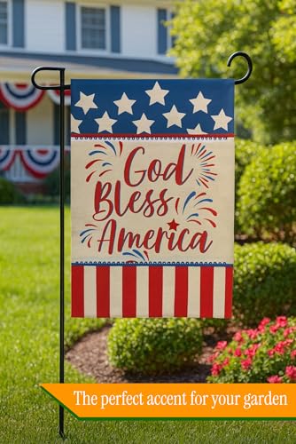 Double Sided Summer Garden Flag - God Bless America House Flags - Seasonal Large Outdoor Yard Flags of Burlap - Patriotic Flag Decorations for Home