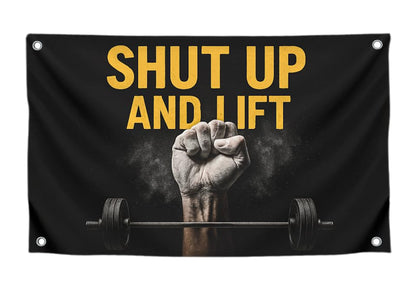 3x5 Feet Gym Flag with Motivated Quote ''Shut Up And Lift''- Mens Cool Poster Polyester On The Wall with Four Brass Grommets - Single Sided Huge