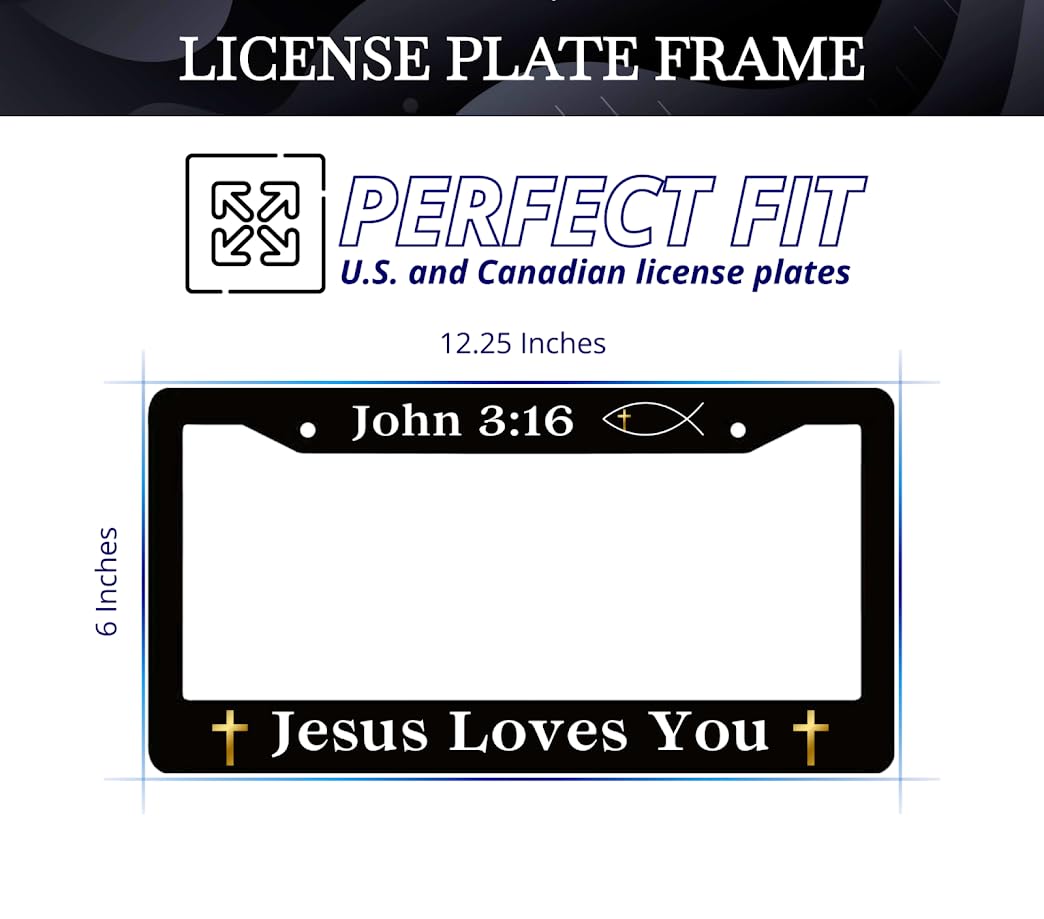 Personalized Car License Plate Frame John 3:16 Jesus Loves You - Metal Aluminum Funny Black Car Cover Tag Holder Frames with 2 Holes and Screws