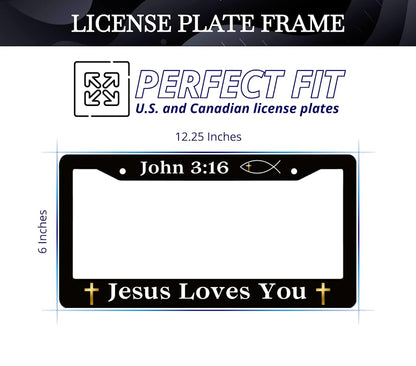 Personalized Car License Plate Frame John 3:16 Jesus Loves You - Metal Aluminum Funny Black Car Cover Tag Holder Frames with 2 Holes and Screws