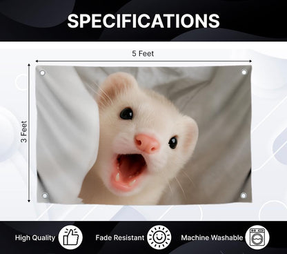 3x5 Ft Screaming Ferret Flag - Funny Cute Animal Banner for Dorm or Bedroom - Hilarious Wall Tapestry with Sassy Ferret Expression
