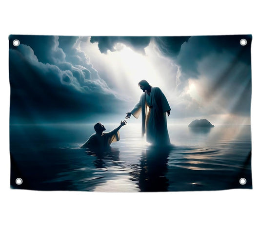 3x5 Ft Scene of Walking on Water Polyester Flag - Easter Flags for 4th of July - Wall Decor God on Water Banner - Flag for Wall Decor