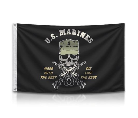 3x5 Feet US Marines Flag with Quote "Mess with The Best Die Like The Rest" and Two Brass Grommets - Double Sided Polyester Flag for Wall Decoration