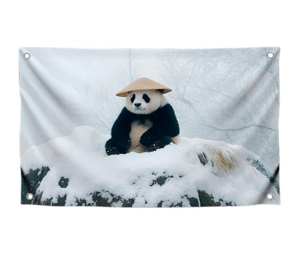 3x5 Feet Panda Flag with 4 Brass Grommets - Funny Winter Meme Poster - Single Sided Polyester Flags for Animal Lovers - Banner with Winter Panda
