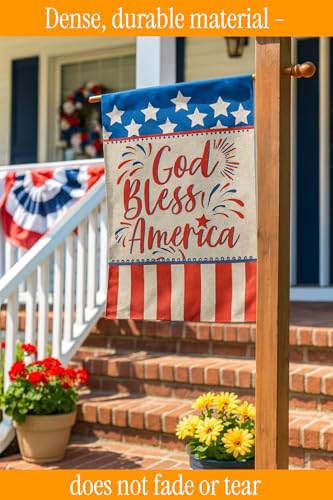 Double Sided Summer Garden Flag - God Bless America House Flags - Seasonal Large Outdoor Yard Flags of Burlap - Patriotic Flag Decorations for Home