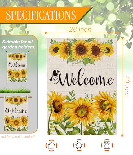 Double Sided Summer Garden Flag - Seasonal Large Outdoor Yard Flags of Burlap - Banner Welcome Summer or Spring - Outside Garden Yard Decorations