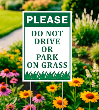 3X Please No Park Grass Signs with Stake Plastic Road Sign 12x8 Inch Yard Stay Off Grass Sign