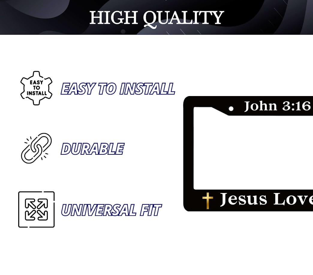 Personalized Car License Plate Frame John 3:16 Jesus Loves You - Metal Aluminum Funny Black Car Cover Tag Holder Frames with 2 Holes and Screws
