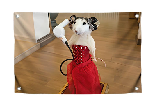 3x5 Ft Fancy Rat in Dress Meme Flag. Single Sided Polyester with 4 Brass Grommets. Funny Wall Tapestry for Dorm Boys. Cool Poster Banner for Apartment