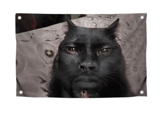 3x5 Feet Funny Flag with Faced Cat Wall Decor with Four Brass Grommets - Colored Single Sided Fun Banner with Animal - Polyester Room Wall Meme Flags