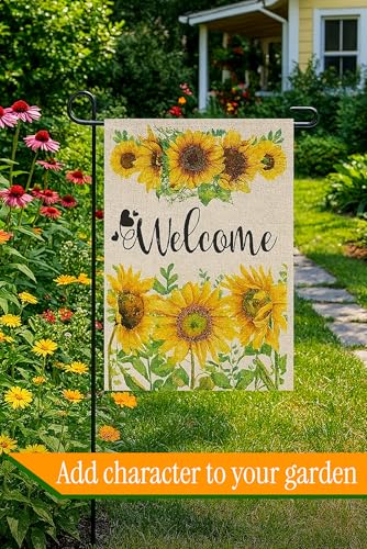 Double Sided Summer Garden Flag - Seasonal Large Outdoor Yard Flags of Burlap - Banner Welcome Summer or Spring - Outside Garden Yard Decorations