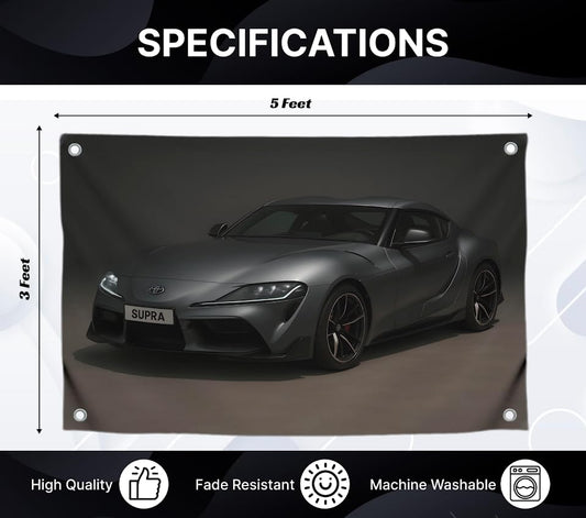3x5 Ft Sports Car Banner with Matte Gray Print - Single Sided Polyester Tapestry with Four Brass Grommets - Wall Decor for Car Lovers