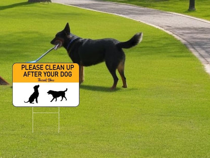 Set of 3 Please Clean Up After Your Dog Yellow Sign with Metal Wire H-Stakes - 12х8 inch No Poop Dogs for Yard or Poop Pick Up Signs for Lawn