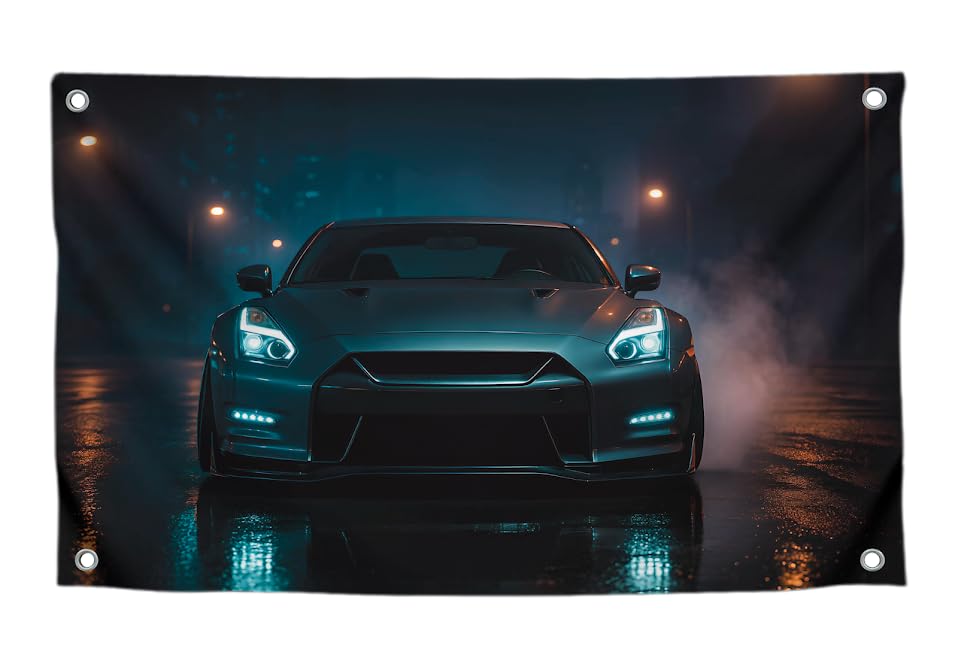 Cool Flag 3x5 Ft "Night Sports Car Speed and Style" - Single Sided Polyester Wall Banners with 4 Brass Grommets - Funny Banner Decoration for Bedroom
