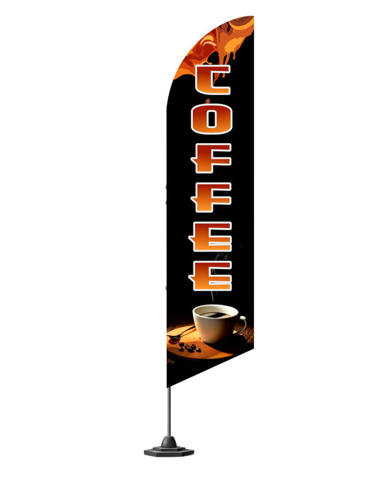 12x2.5 Feet Tall Feather Single Sided Flags "Coffee" - Coffee Flags for Businesses or Lunch - Special Coffеe Themed Polyester Flag - Windless Swooper