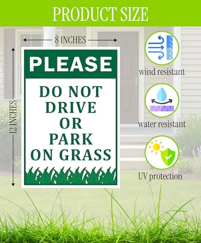 3X Please No Park Grass Signs with Stake Plastic Road Sign 12x8 Inch Yard Stay Off Grass Sign