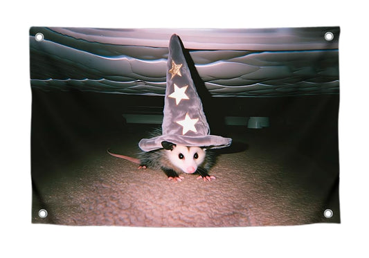 3x5 Ft Cool Funny Flags - Magic Possum in a Magician's Hat with 4 Brass Grommets - Wall Tapestry for Dorm Room or Outdoor Decor - Single Sided Banner