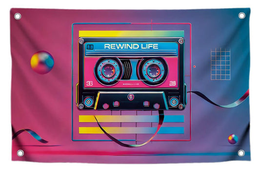3x5 Feet Polyester Flags with 4 Brass Grommets - Retro Banner Rewind Life for Wall Decoration - Musical Cool Single Sided Flag