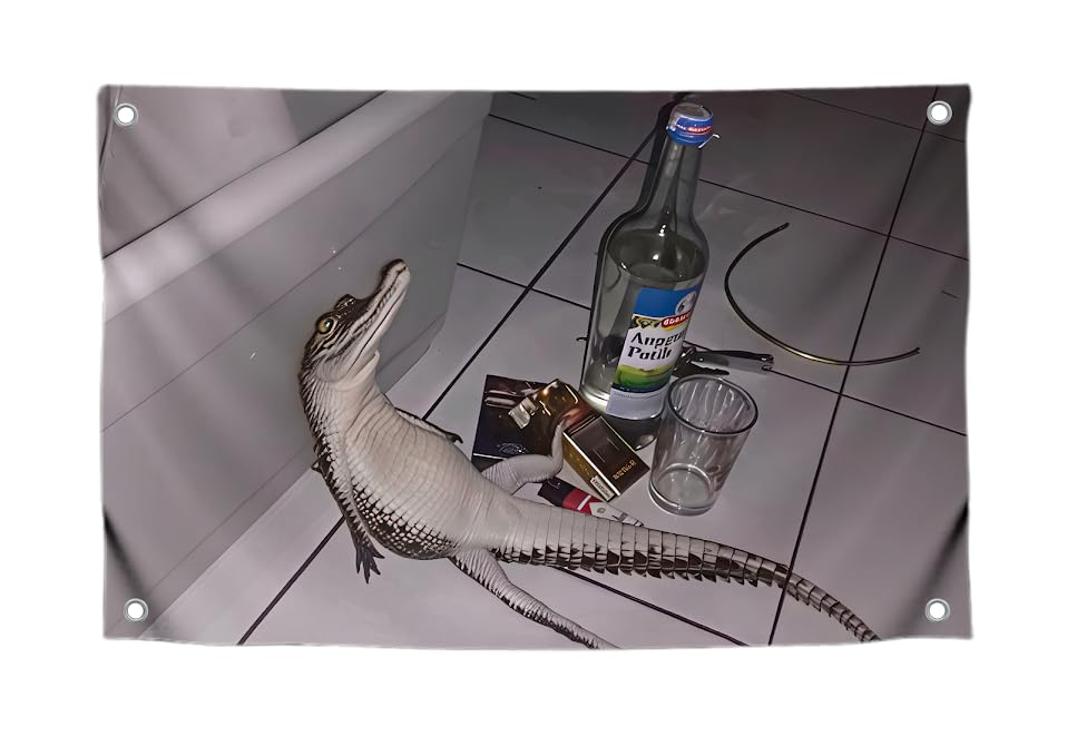3x5 Feet Funny Flag Picture Crocodile with Four Brass Grommets - Single Sided Funny Flag Tapestry for Bedroom - Poster for College Dorm Boys and Girls