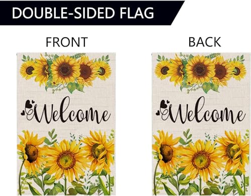 Double Sided Summer Garden Flag - Seasonal Large Outdoor Yard Flags of Burlap - Banner Welcome Summer or Spring - Outside Garden Yard Decorations