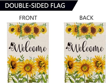 Double Sided Summer Garden Flag - Seasonal Large Outdoor Yard Flags of Burlap - Banner Welcome Summer or Spring - Outside Garden Yard Decorations