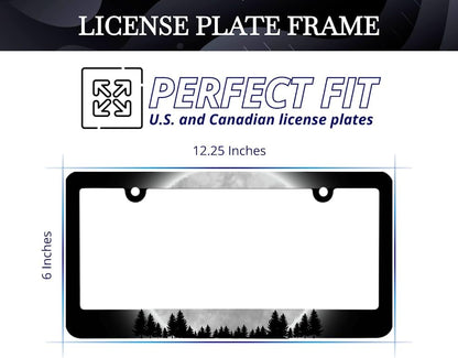 Full Moon Forest License Plate Frame with 2 Holes and Screws Metal Plate Frame with Screws 6x12.25 inch