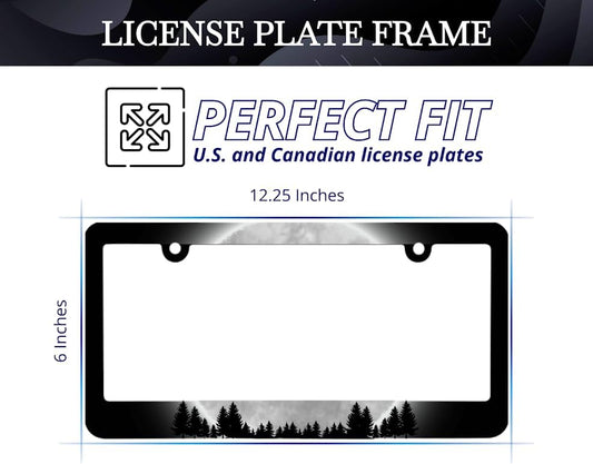 Full Moon Forest License Plate Frame with 2 Holes and Screws Metal Plate Frame with Screws 6x12.25 inch