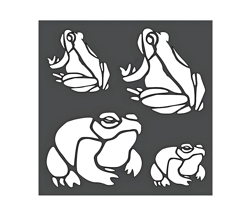 5.5x5.5 Inch Reusable Sturdy Stencil with Frogs - Scrapbooking for Airbrush Painting Drawing. Flexible Clear Plastic Stencils Arts and Crafts Material