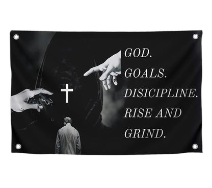 3x5 Feet Bible Verses Polyester Flag God. Goals. Discipline Rise and Grind with Four Brass Grommets - God's Discipline Flags for Wall Decoration