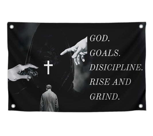 3x5 Feet Bible Verses Polyester Flag God. Goals. Discipline Rise and Grind with Four Brass Grommets - God's Discipline Flags for Wall Decoration