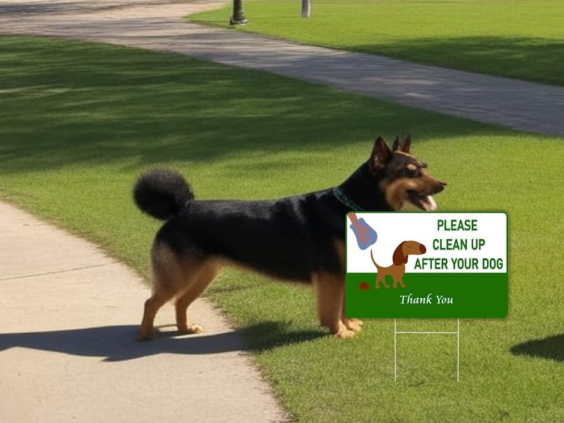 Set of 3 Please Clean Up After Your Dog, Thank You Signs with Metal Wire H-Stakes - 12х8 inch Be a Good Neighbor Sign - Pick Up Your Dog Poop Signs