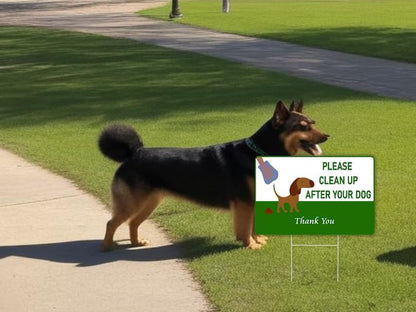 Set of 3 Please Clean Up After Your Dog, Thank You Signs with Metal Wire H-Stakes - 12х8 inch Be a Good Neighbor Sign - Pick Up Your Dog Poop Signs