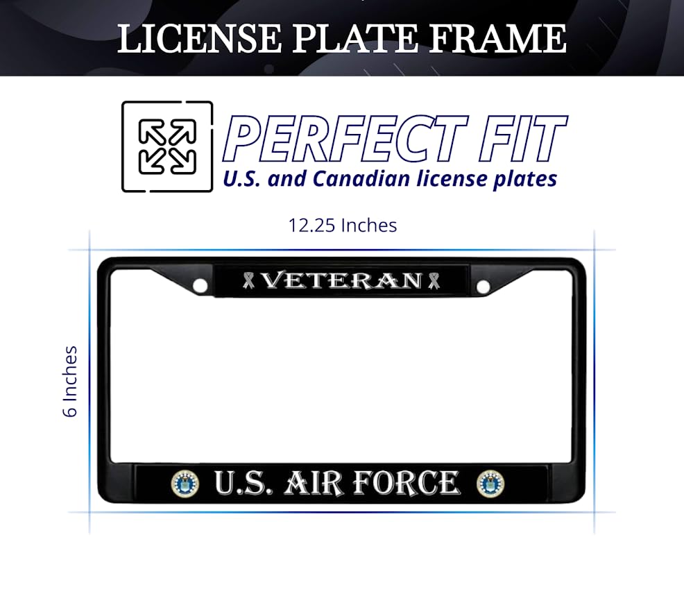 Car License Plate Frame US Air Force Veteran - Standart Cars USA Stainless Steel Frame for Front and Rear