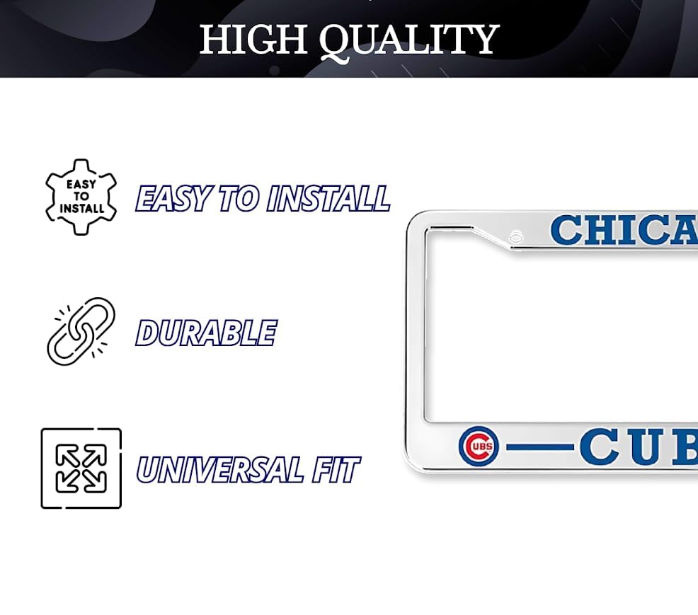 License Plate Frame for US Standard. Chicago Cubs 6x12.25 Inch License Plate Frames with 2 Holes and Screws - Stainless Steel Frame for Front and Rear