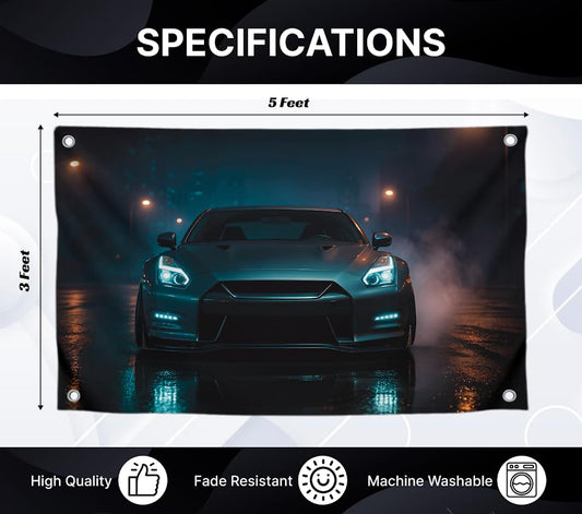 Cool Flag 3x5 Ft "Night Sports Car Speed and Style" - Single Sided Polyester Wall Banners with 4 Brass Grommets - Funny Banner Decoration for Bedroom