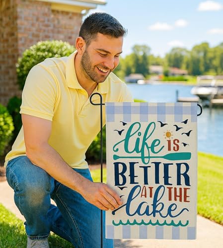 Double Sided Summer Garden Flag - Banner Life Is Better At The Lake - Holiday Yard Outdoor Decoration - Seasonal Large Outdoor Yard Flags of Burlap