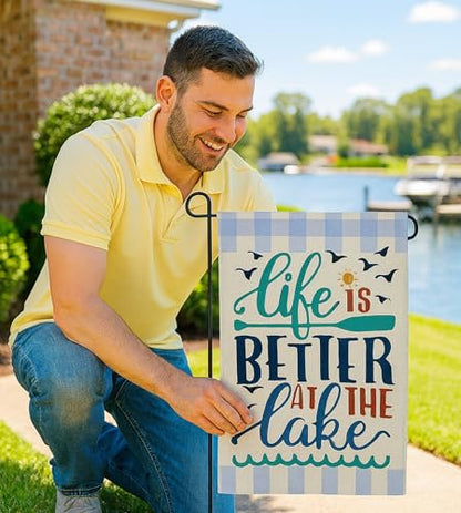 Double Sided Summer Garden Flag - Banner Life Is Better At The Lake - Holiday Yard Outdoor Decoration - Seasonal Large Outdoor Yard Flags of Burlap